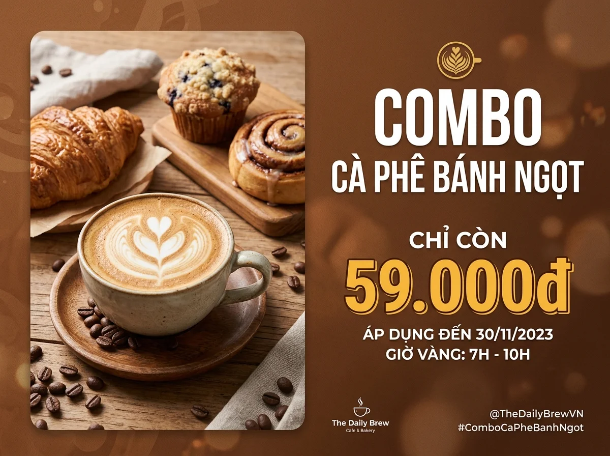 Banner mẫu combo cà phê bánh ngọt